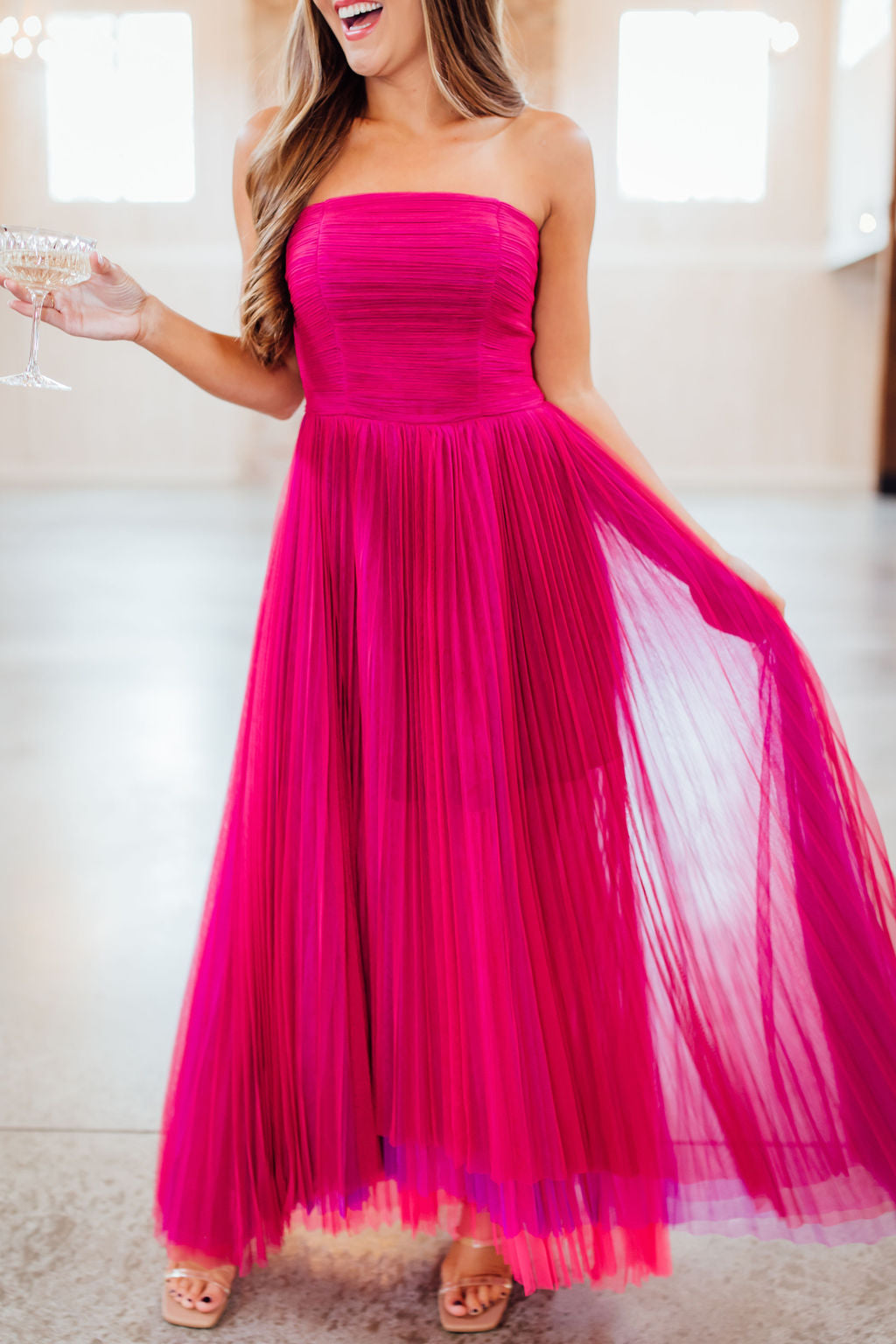 The Parker Tulle Dress in Magenta