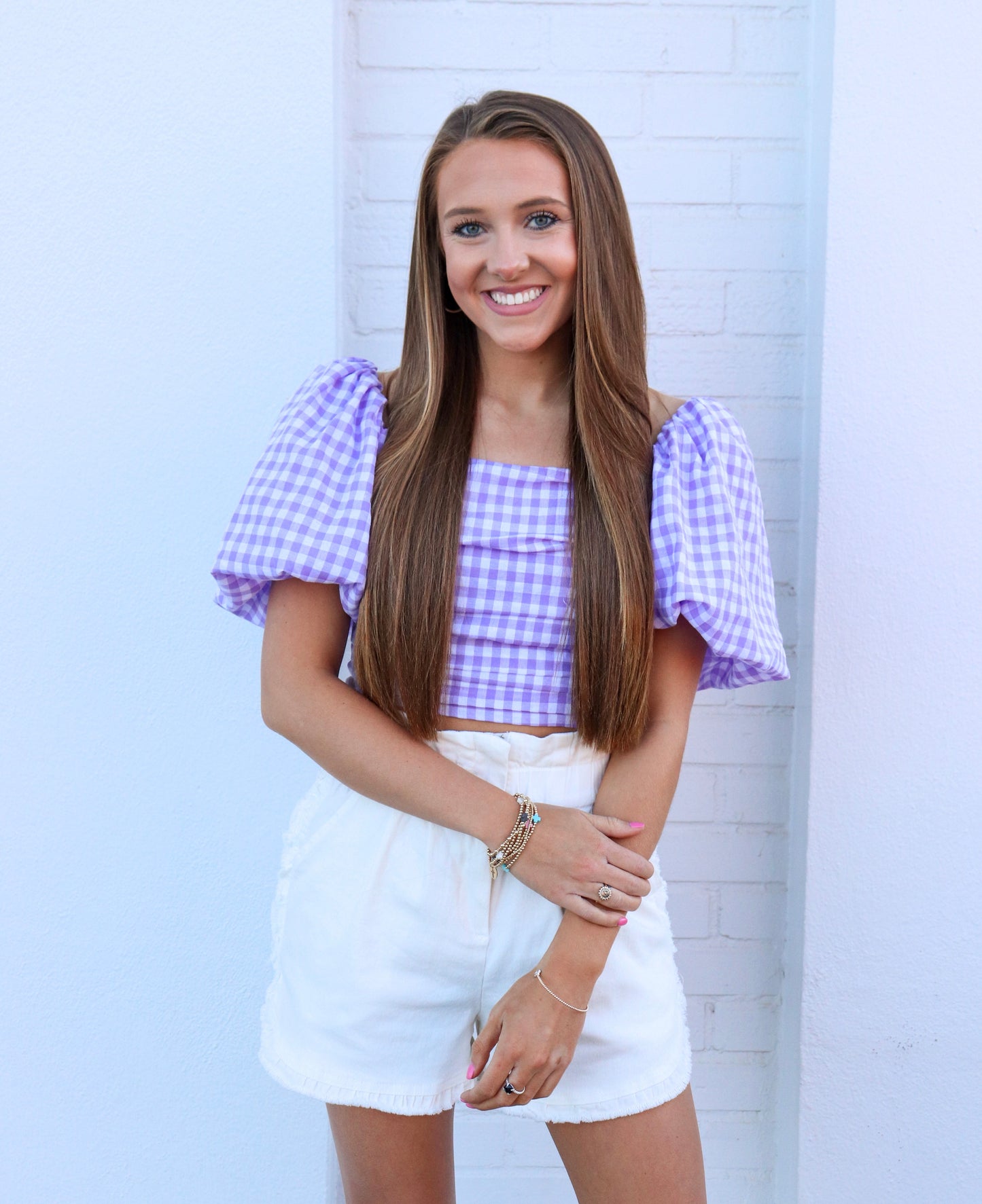 Lavender Gingham Cropped Top