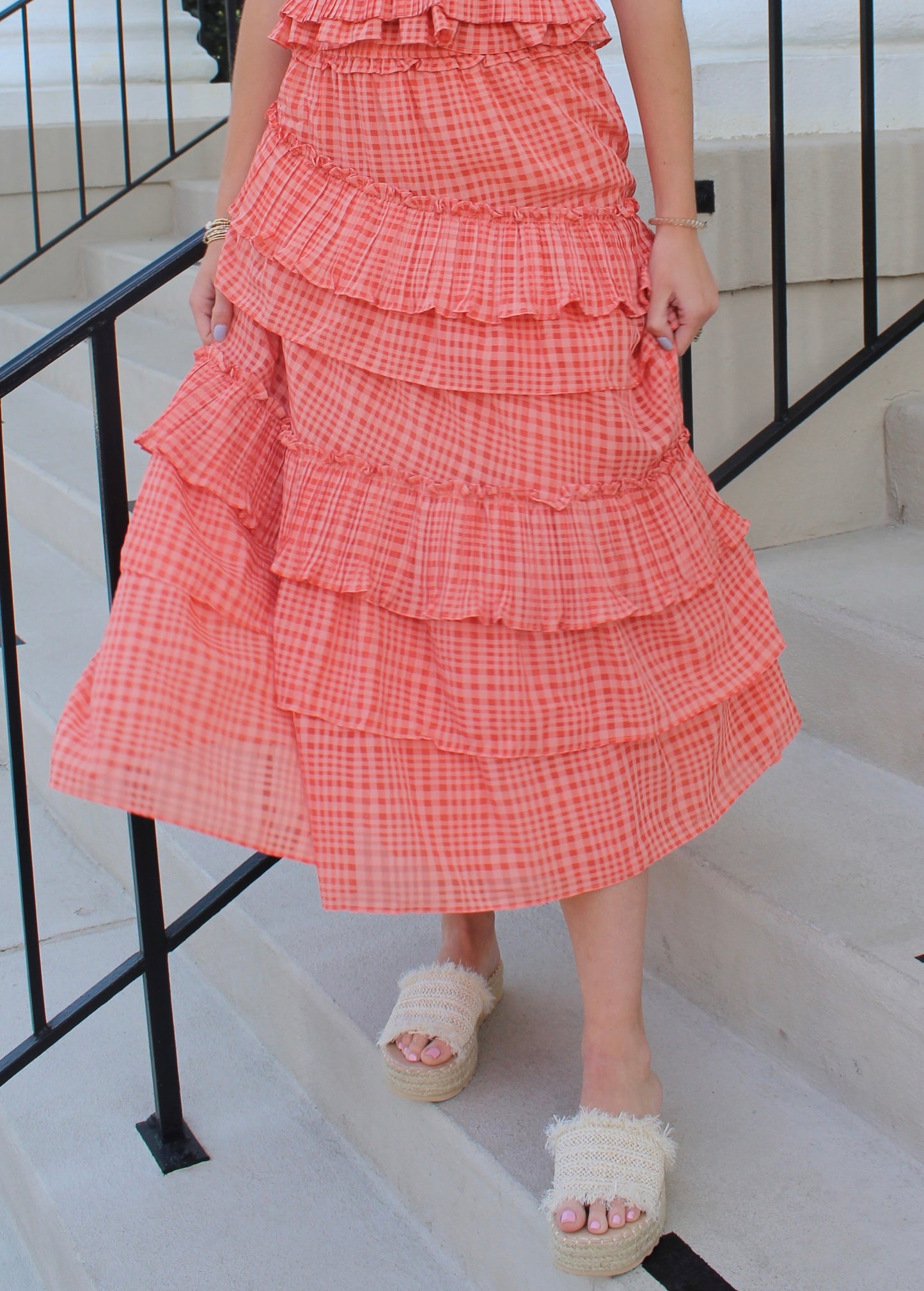 Coral Slant Tiered Midi Skirt by Current Air