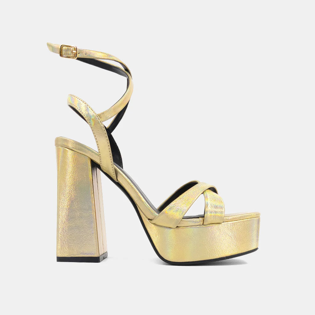 Iridescent Gold Chunky Heel